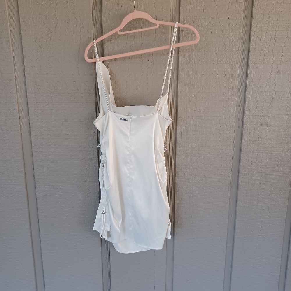 Maniere De Voir Satin Ruched Mini Dress Size 12 Women Sleeveless In White - Picture 5 of 16